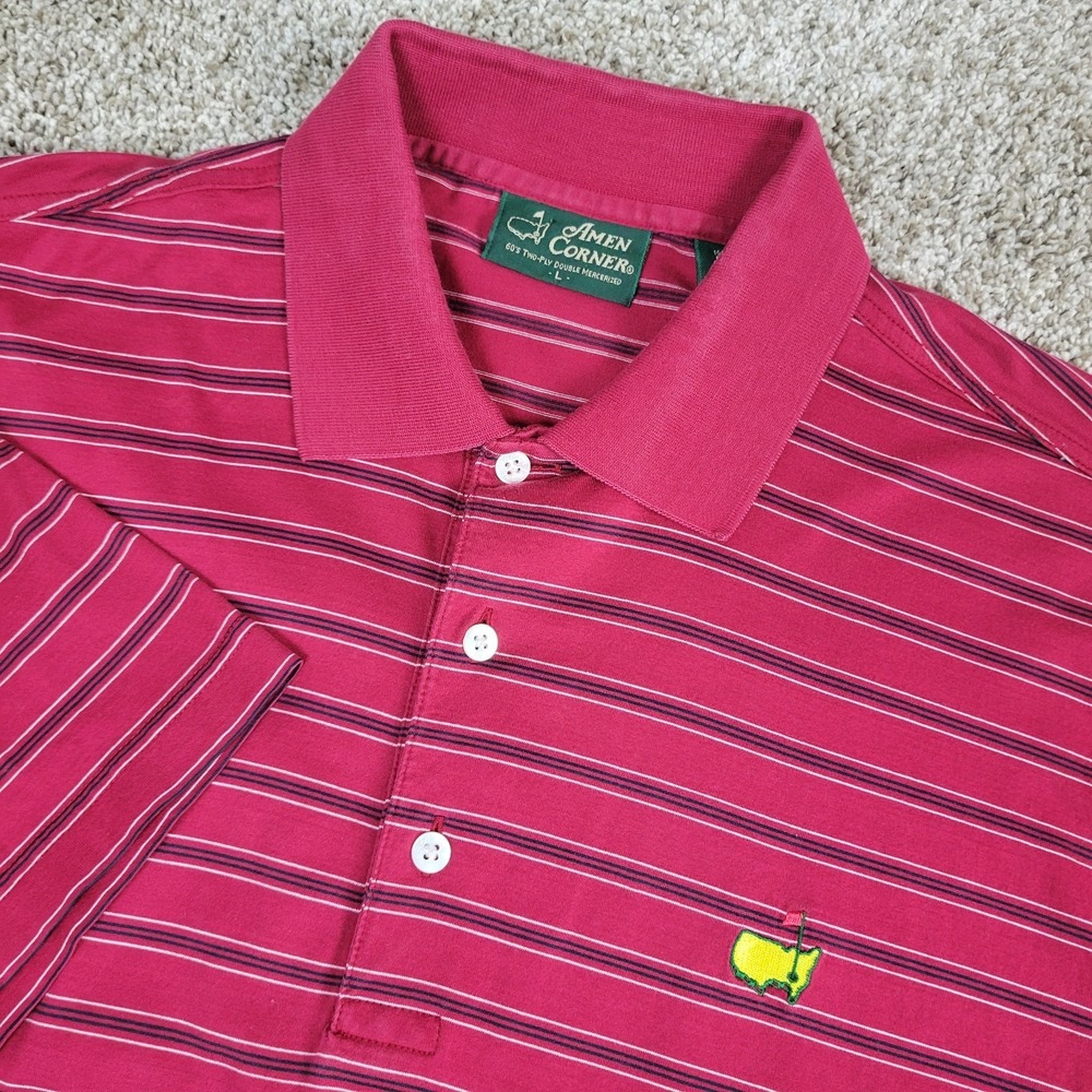 Amen Corner Augusta Masters Mens‎ Large Red Striped Stretch Knit Polo SS